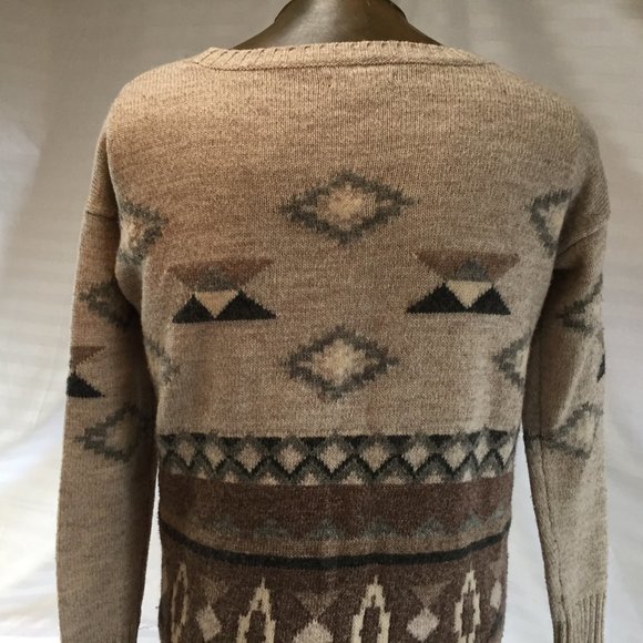 American Eagle Outfitters Mens Sweater Small Pullover Beige Tribal Aztec Wool - Picture 12 of 15